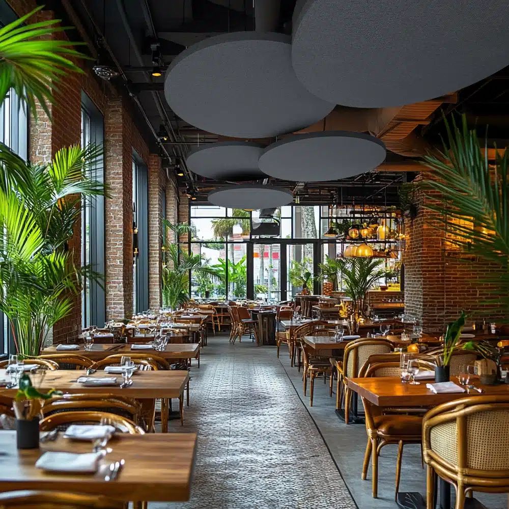 Sunda Raft Circle Acoustic Ceiling Raft in Restaurant