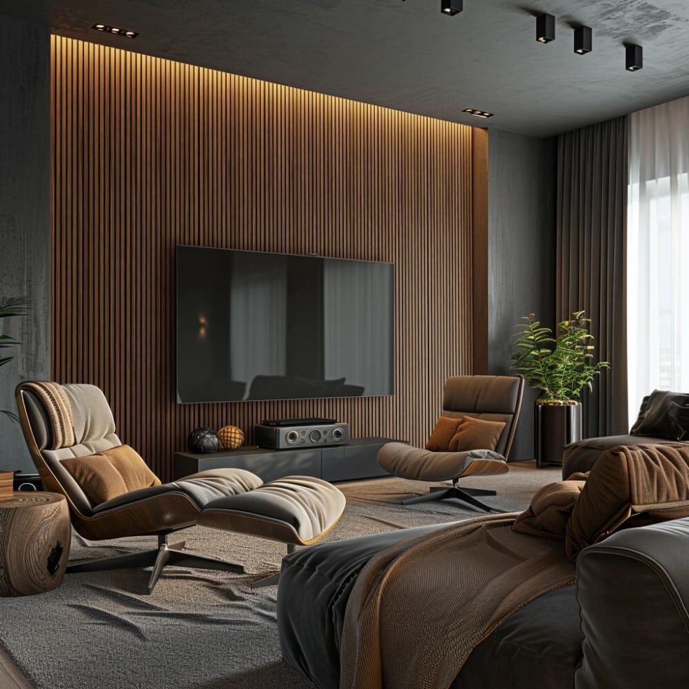 Home Cinema 2 - Timber Slatted Panel - Walnut